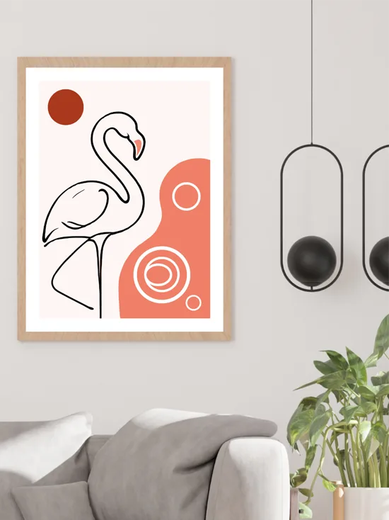 Affiche flamant rose - poster flamant tons pastel fond clair