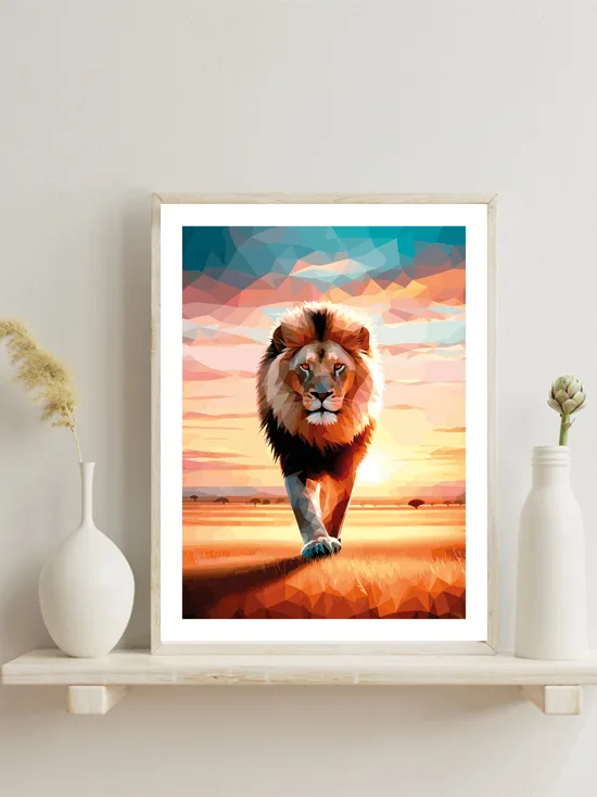 Affiche lion savane - poster lion africain couleur chaude