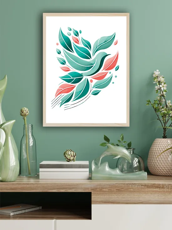 Salon avec affiche oiseau abstrait - décoration murale graphique