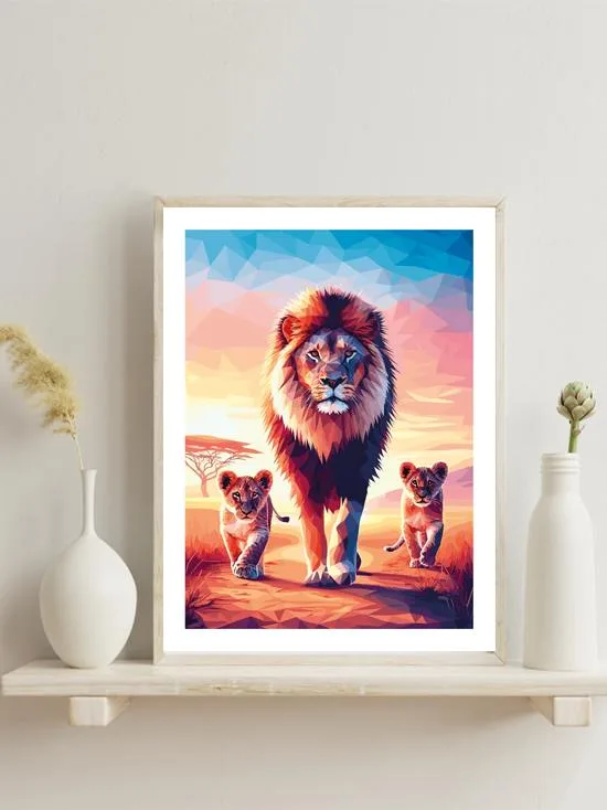Affiche lions - poster groupe lions savane africaine