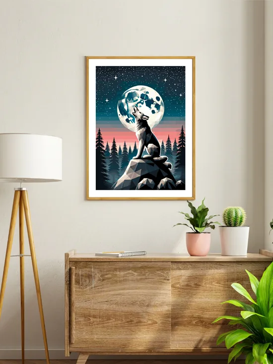 Bureau avec poster loup - décoration murale nature