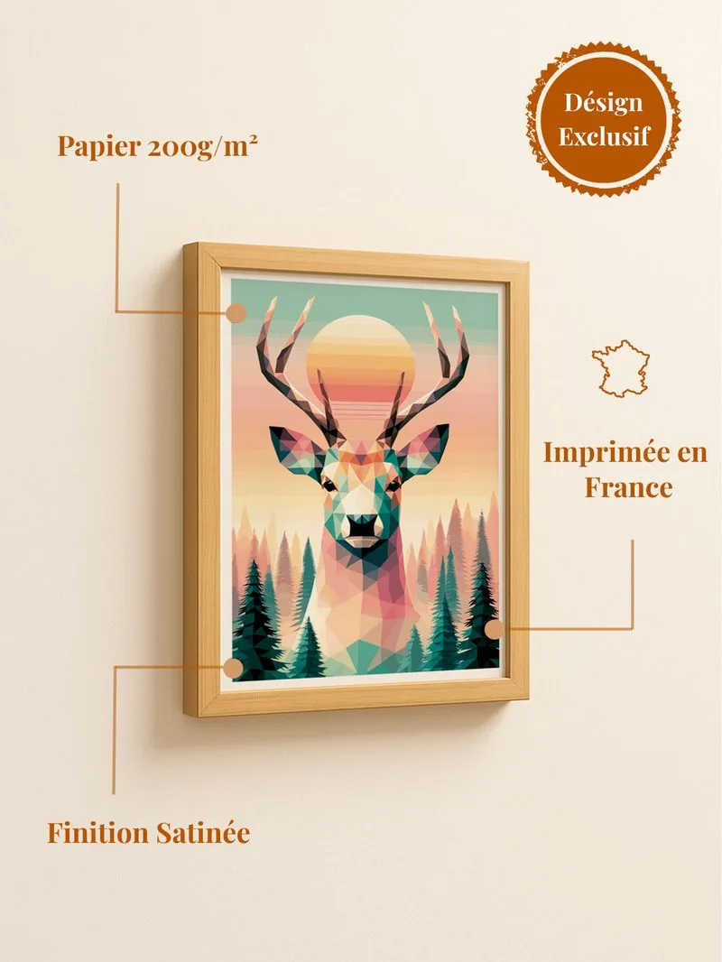 Poster cerf - affiche cerf forêt décoration chambre adulte