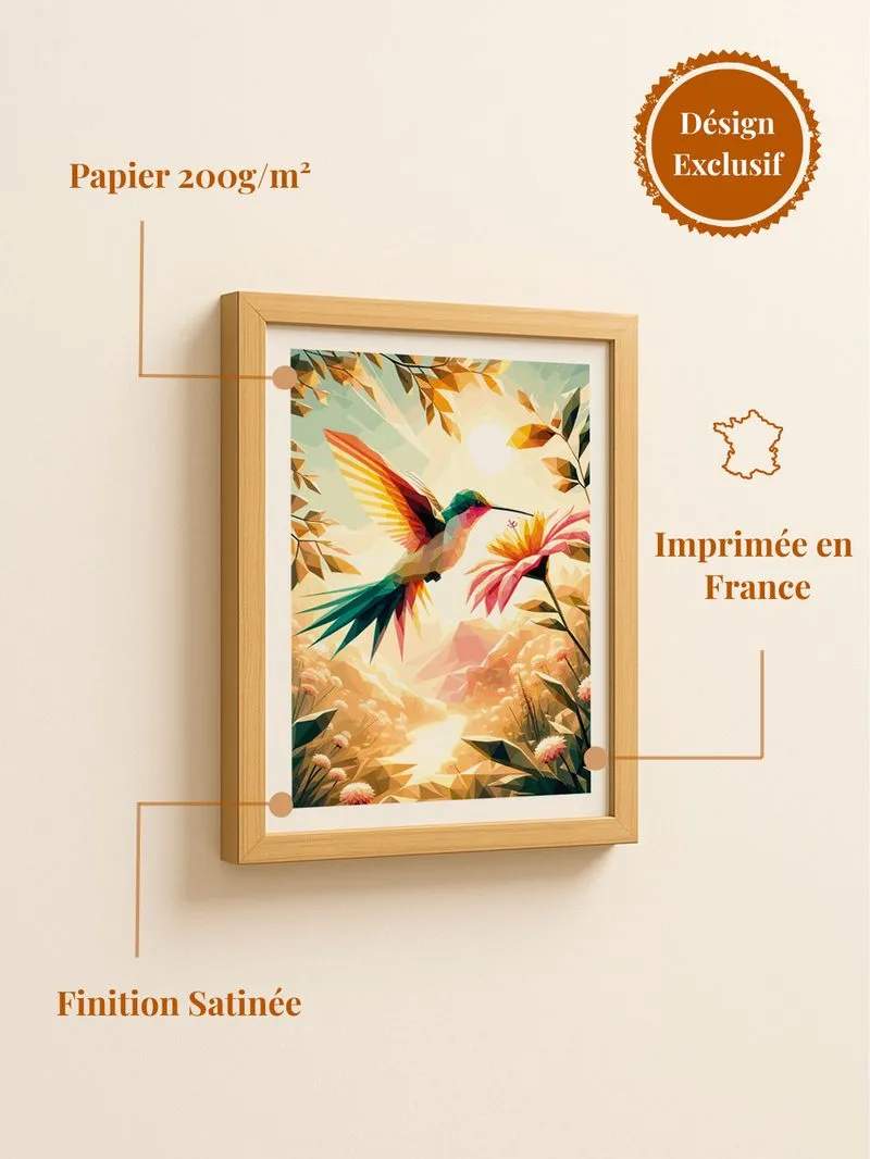 Poster colibri - affiche oiseau tropical couleurs vibrantes