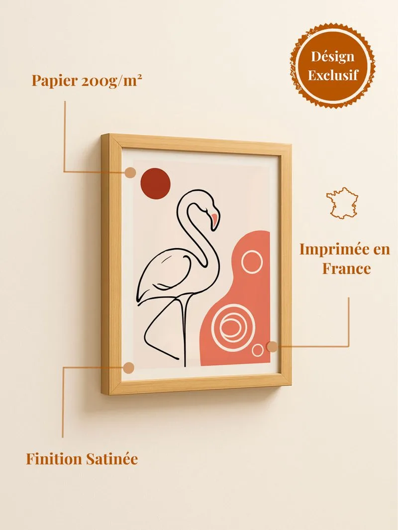 Poster flamant rose - affiche flamant salle de bain salon