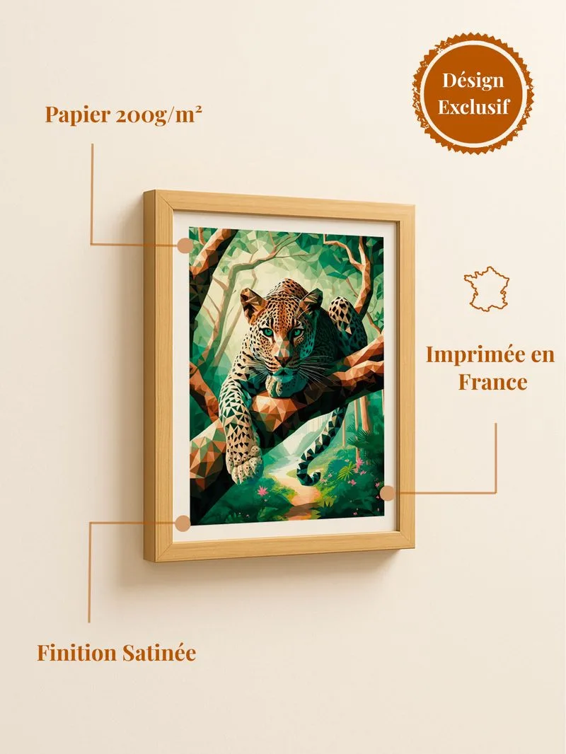 Poster léopard jungle - affiche léopard dans la végétation