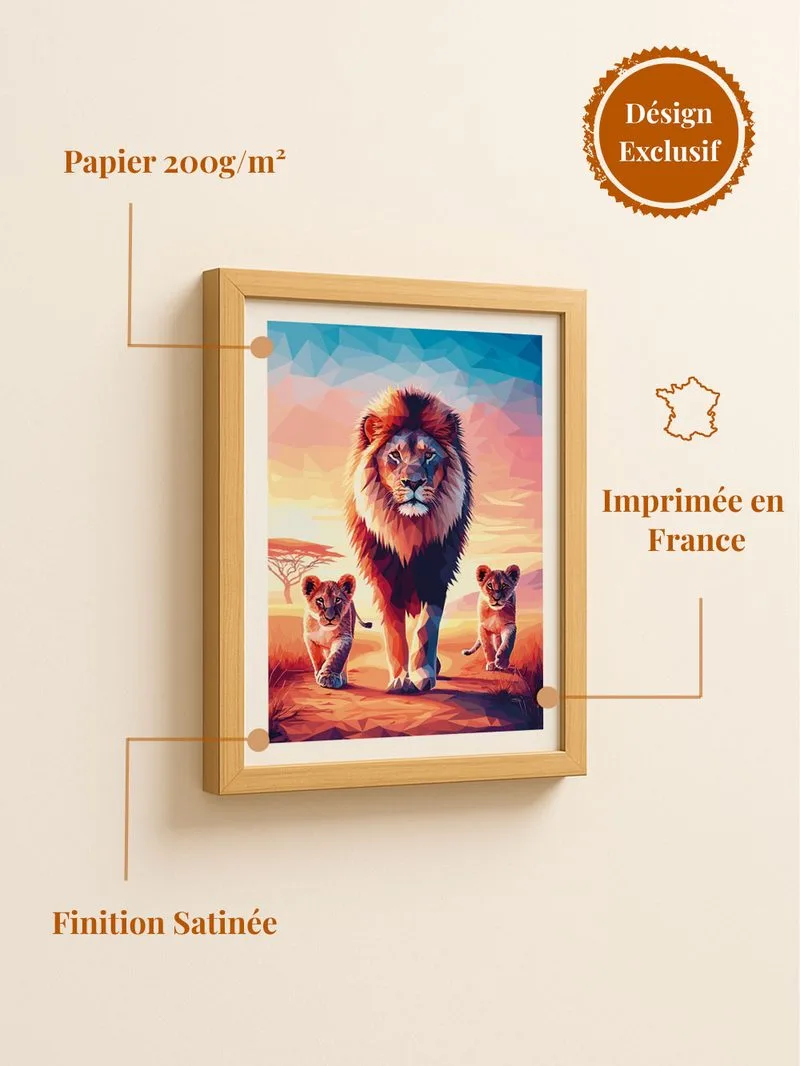 Poster lions - affiche lions famille savane africaine