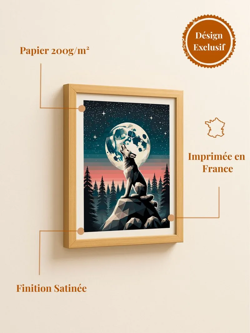 Poster loup - affiche loup forêt décoration chambre et bureau