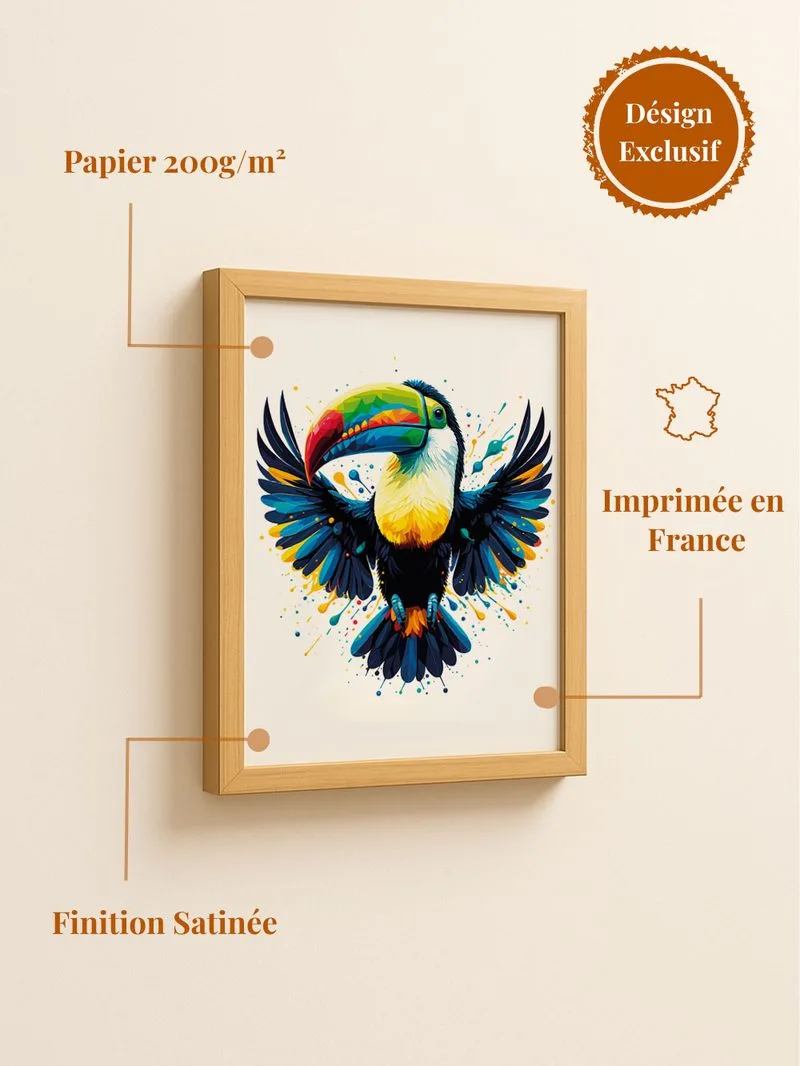 Poster toucan - affiche oiseau tropical bec coloré exotique