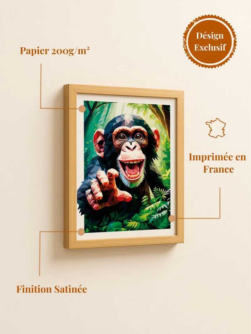 Poster singe - affiche gorille chimpanzé décoration salon