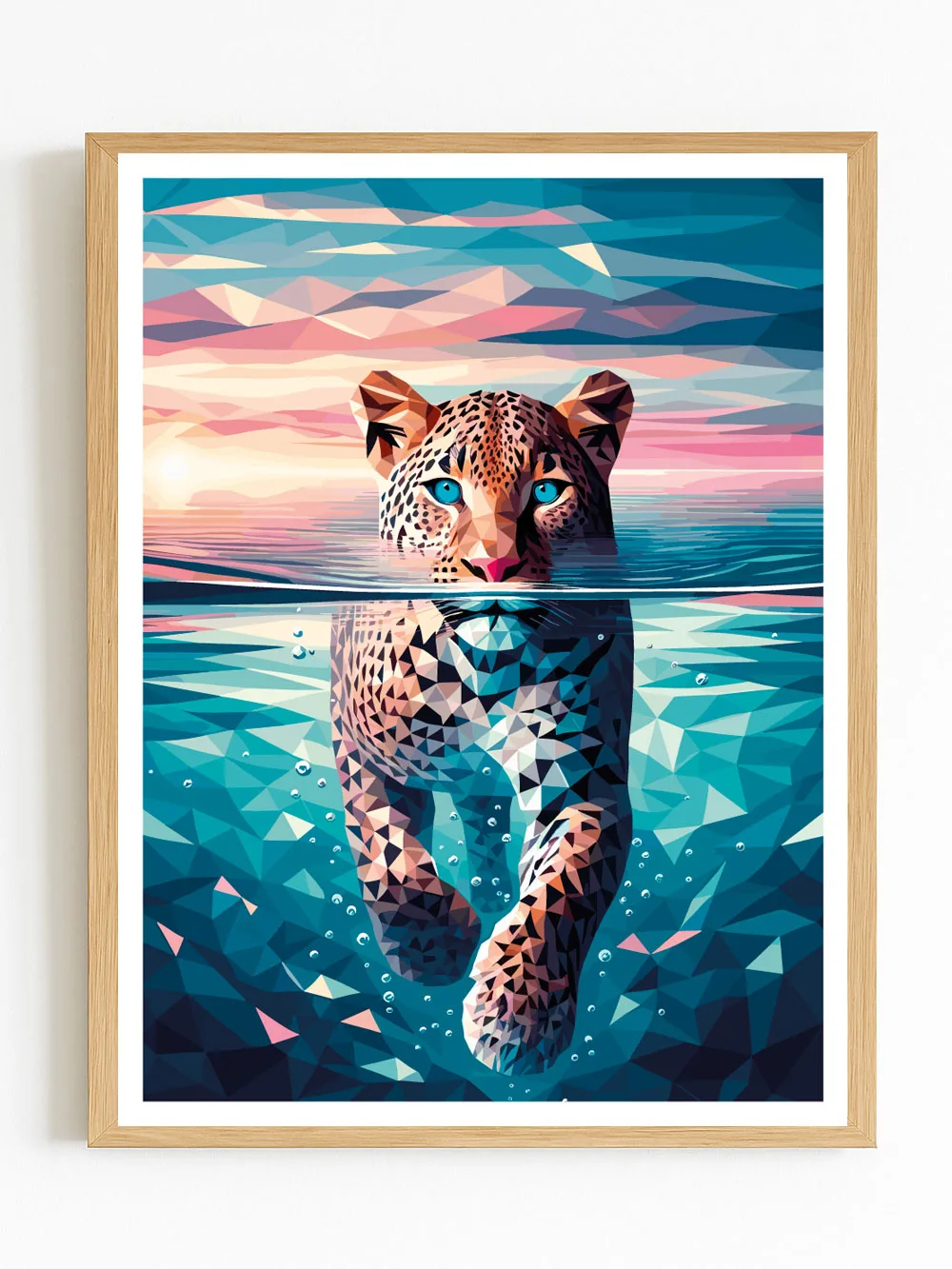 Affiche léopard au bord de l'eau - poster félin savane