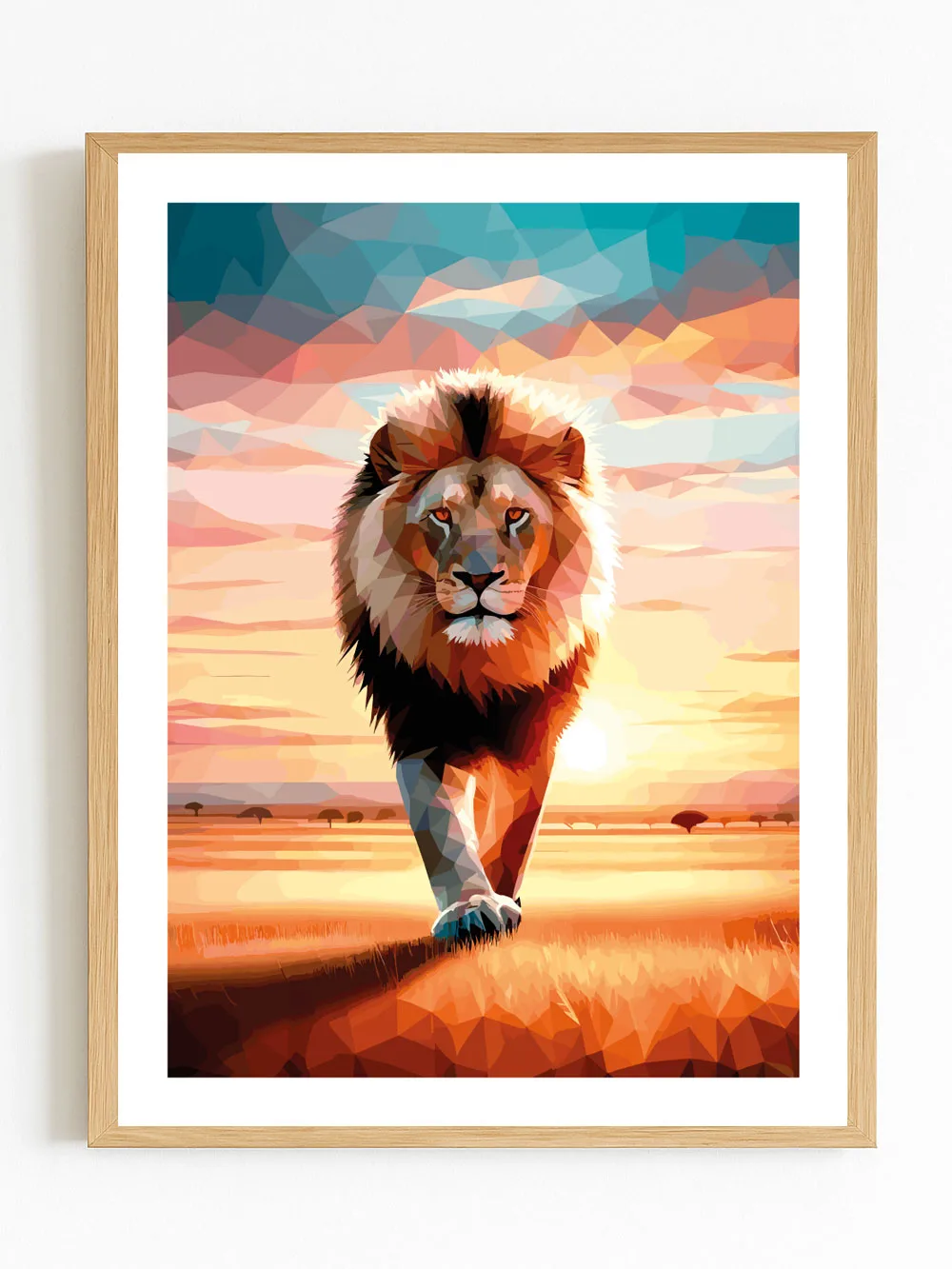 Affiche lion savane couleur - poster lion africain salon