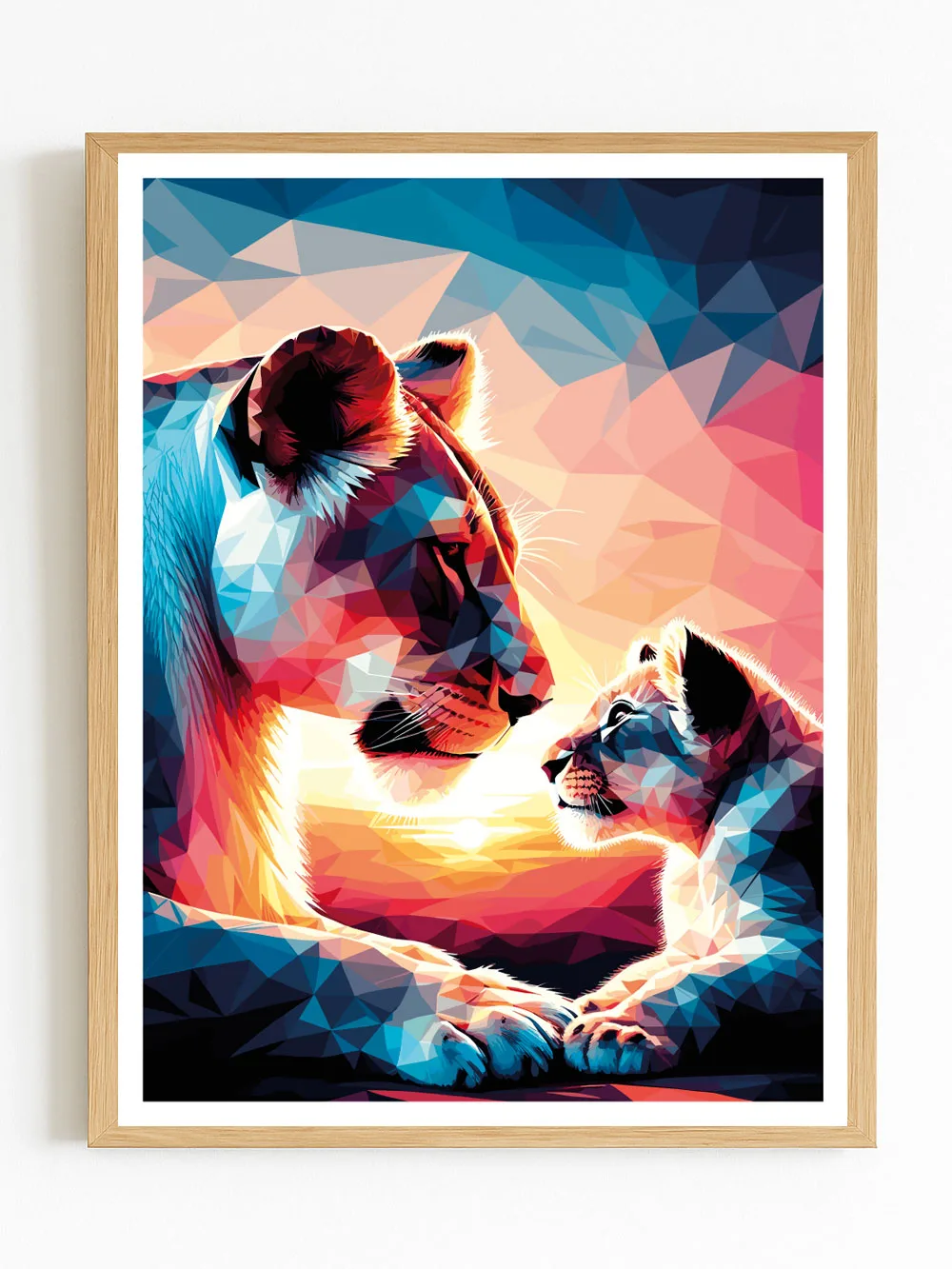 Affiche lionne et lionceau - poster lion mère petit sauvage