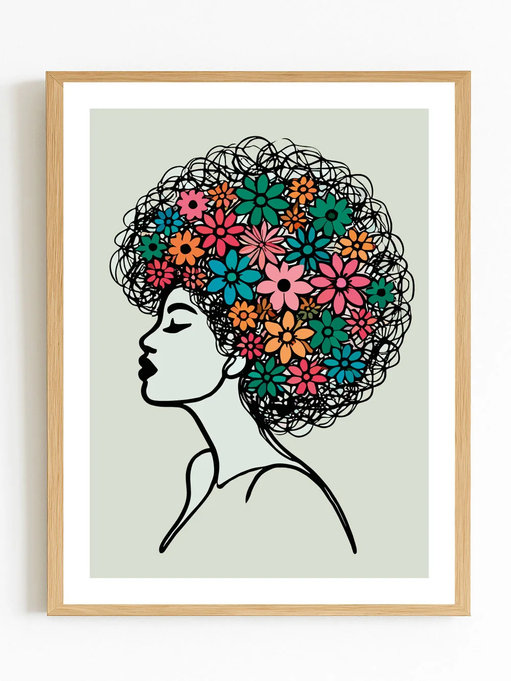 Affiche fleurs moderne - poster floral graphique fond blanc