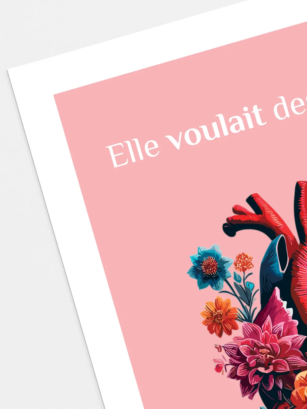 Détail impression affiche cœur fleuri - qualité poster romantique