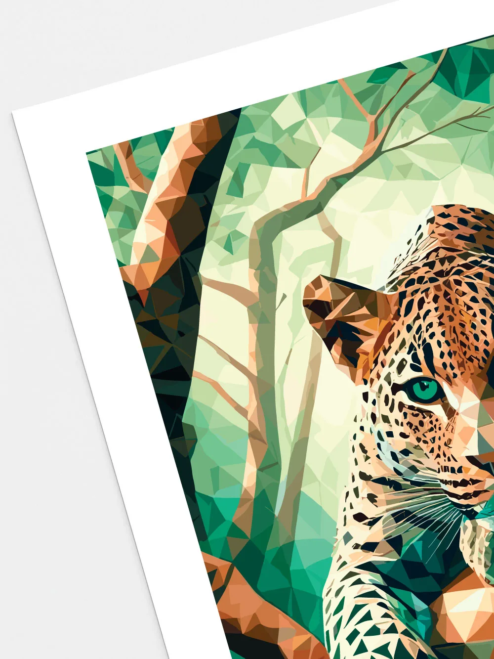 Détail impression affiche léopard sur branche - finition satin