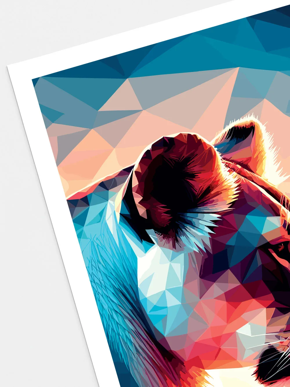 Détail impression affiche lion et lionceau - rendu papier satin