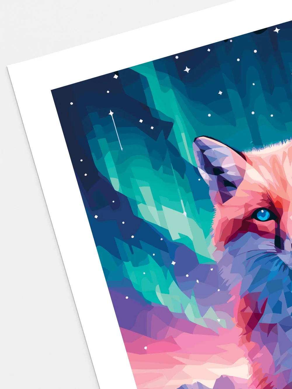 Détail impression affiche renard aurore boréale - finition satin